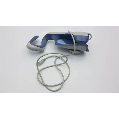 Blue and gray ergonomic neck massager with coiled cable for hand rehabilitation muscle by bioness ness h200 large system