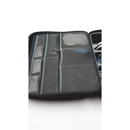 Black mesh organizer with gray trim and multiple compartments for bioness ness h200 wireless rehabilitation system