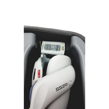 White and gray infant car seat with a control panel featuring buttons for bioness ness h200 wireless rehabilitation system