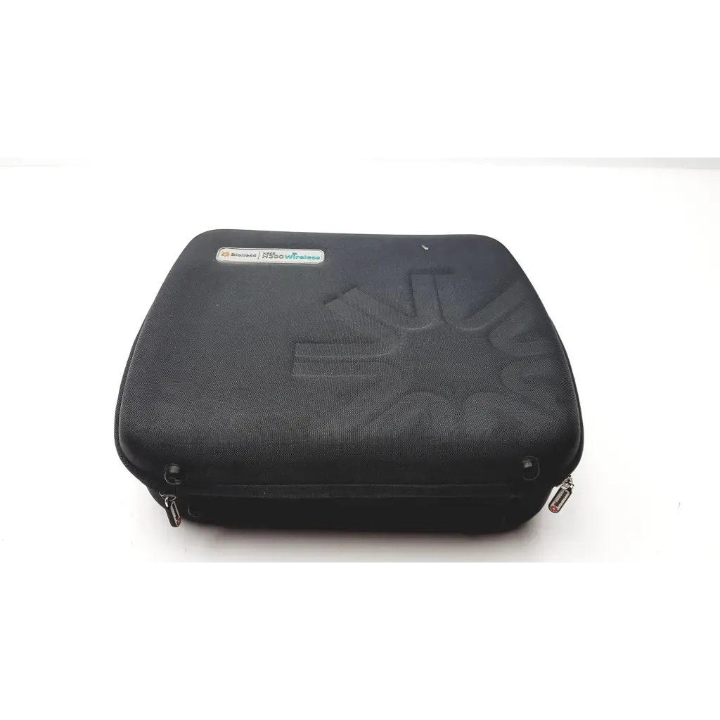Black textured carrying case with embossed logo and silver zipper pulls for bioness ness h200 wireless rehabilitation system