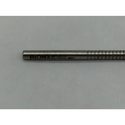 A sleek metallic bionx implants meniscus manual instrument with polished silver finish and textured grip