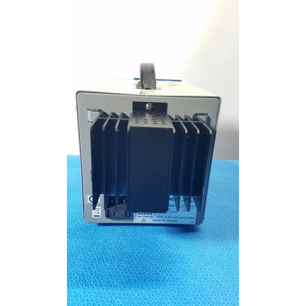 Silver metallic bk precision 1735a 30v digital dc power supply with black heat sinks and made in taiwan label on rear panel