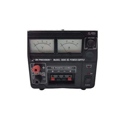 Bk precision model 1688 dc power supply with dual analog meters and red tie points in black precision model design