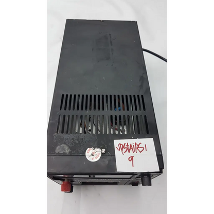 Black rectangular b&k precision model 1688 dc power supply with vented top and red and black knobs front panel