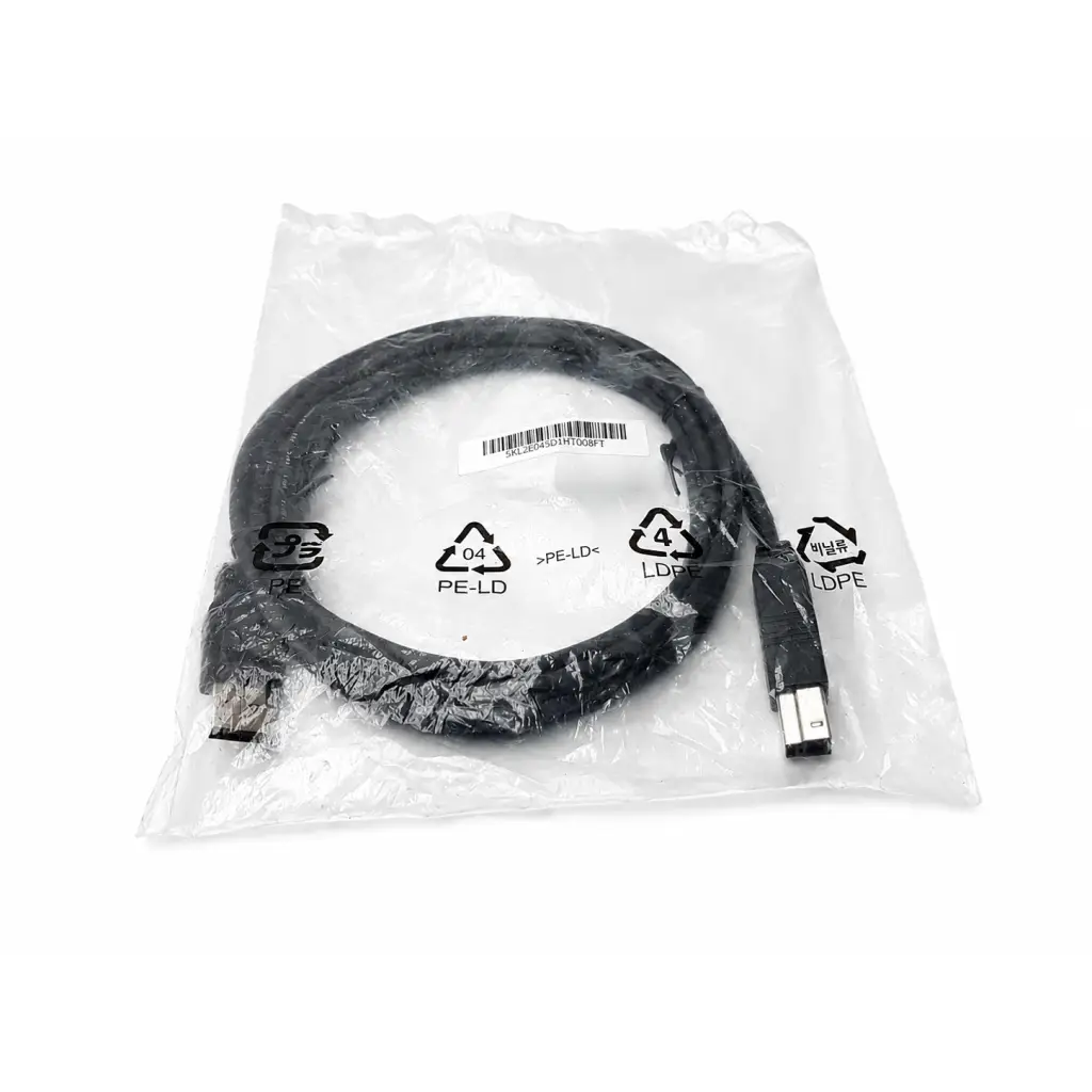 Black video equipment cable with a matte finish in clear plastic packaging biomed certified for video equipment use