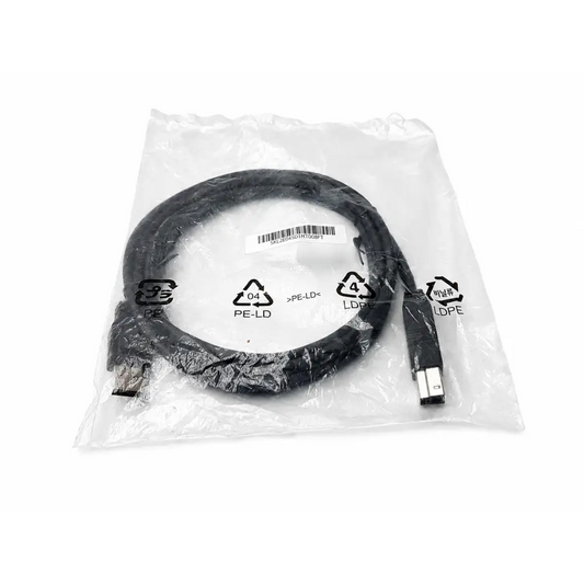 Black video equipment cable with a matte finish in clear plastic packaging for video equipment use