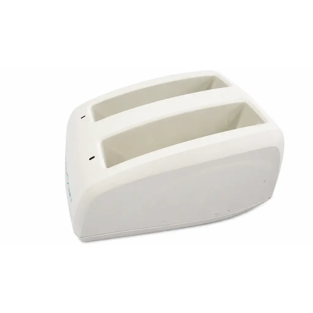 Cream-colored two-slice plastic toaster with rounded edges shown with bladderscan 0570-0193 professional medical battery charger