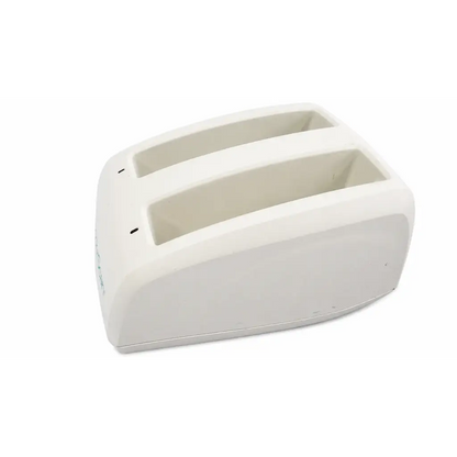 Cream-colored two-slice plastic toaster with rounded edges shown with bladderscan 0570-0193 professional medical battery charger