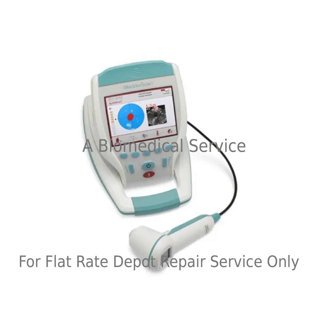 Teal and white handheld bladderscan bvi 9600 bladder scanner with touchscreen for medical equipment repair service
