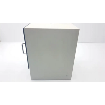 Gray metal cabinet with minimalist design and side handle on boekel scientific 132000 analog benchtop incubator