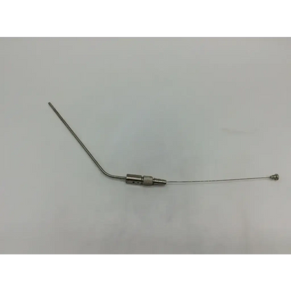 Silver-colored metal frazier suction tube boss 74-4884 with curved slender shaft and small spherical tip