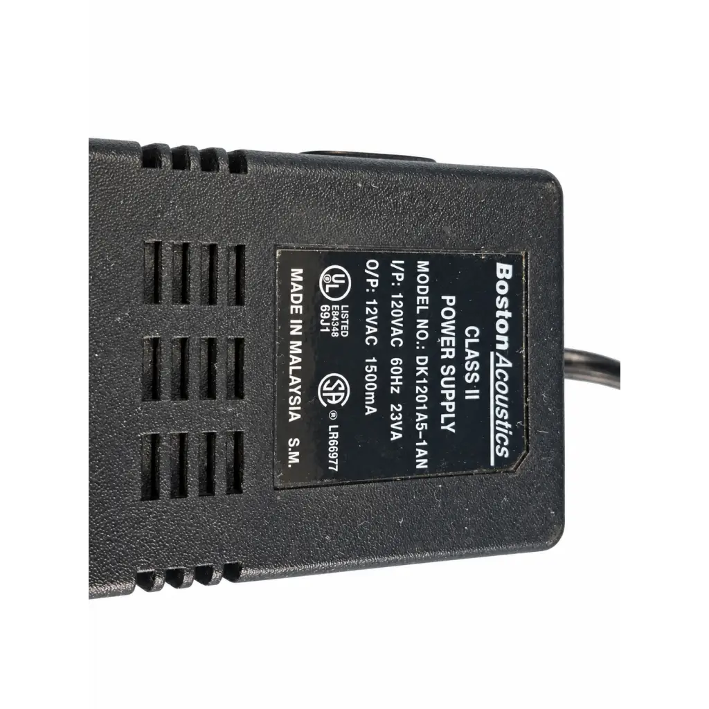 Black boston acoustics dk1201a5-1an class ii power supply with matte finish and ventilation slots visible