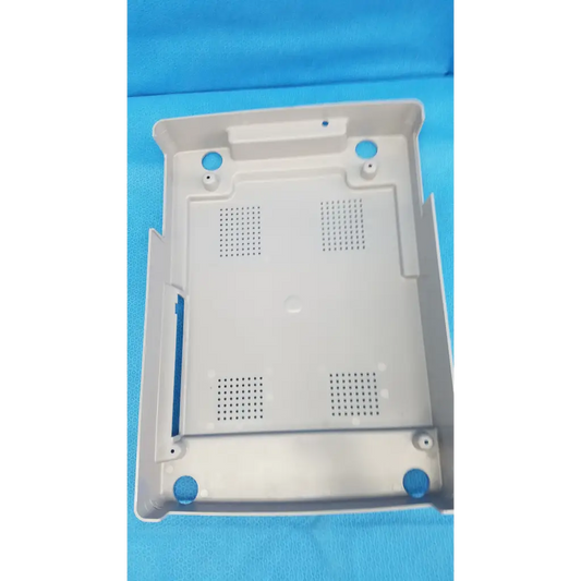 White base shroud plastic cover panel with blue feet and ventilation for trc-nw6s retinal camera bottom casing