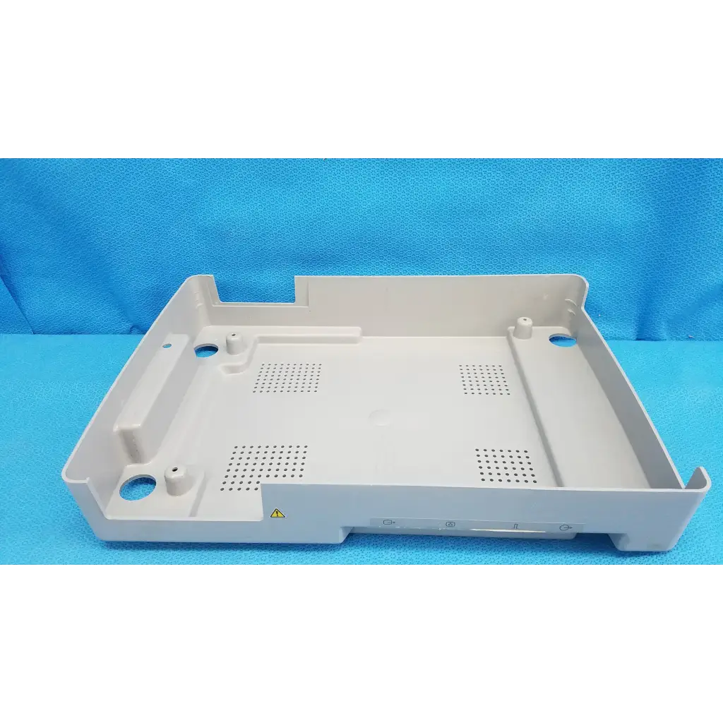 Beige base shroud plastic cover panel with ventilation and mounting holes for topcon trc-nw6s retinal camera back side