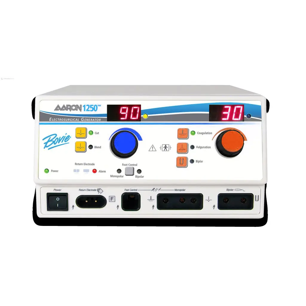White and blue bovie aaron 2250 electrosurgical generator with digital displays and self-test circuits for surgical use