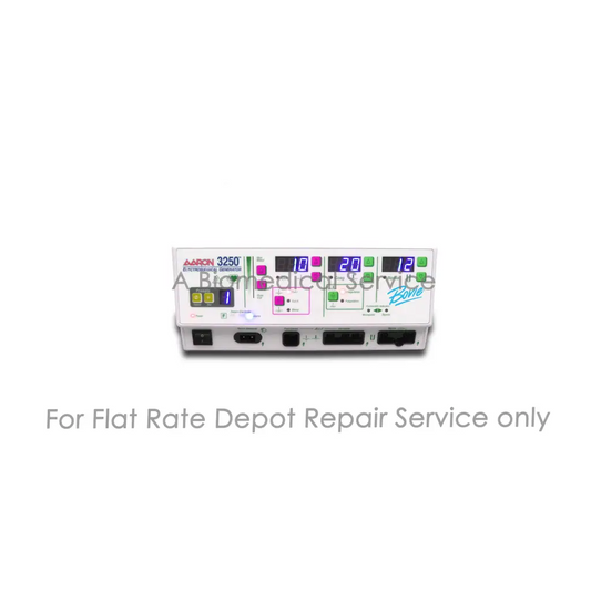 White bovie aaron 3250 electrosurgical generator with colorful digital displays and buttons for medical equipment repair service