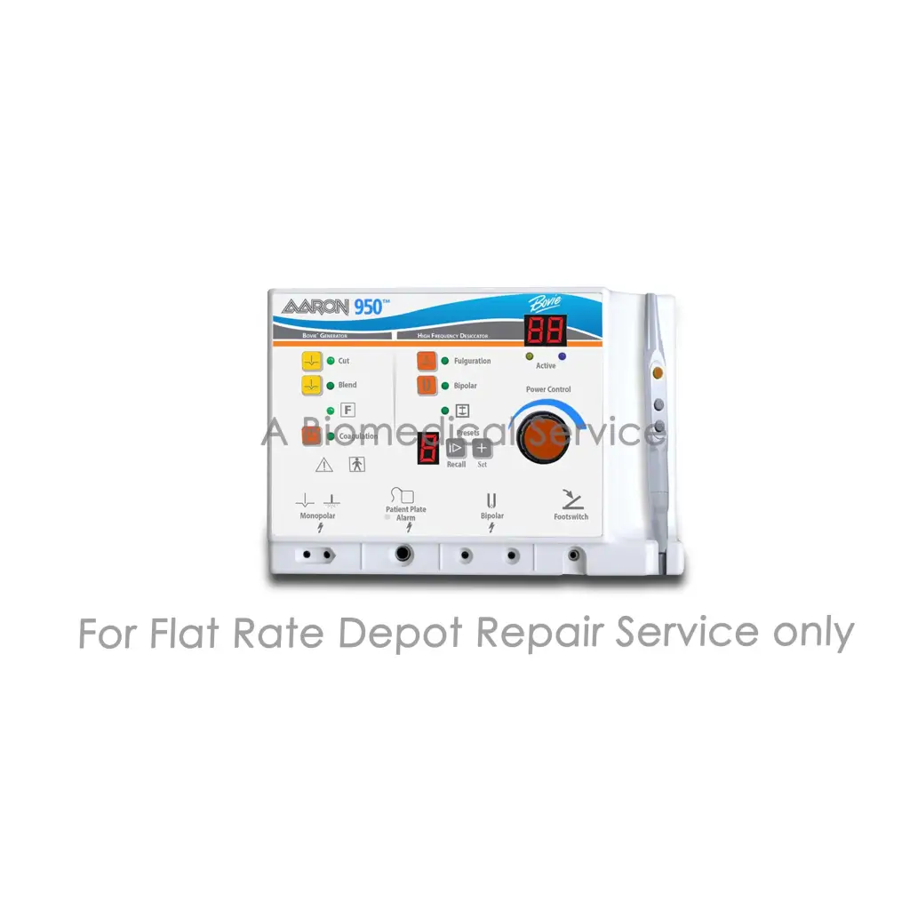 White bovie aaron 950 electrosurgical unit with digital display and control buttons for medical equipment repair service