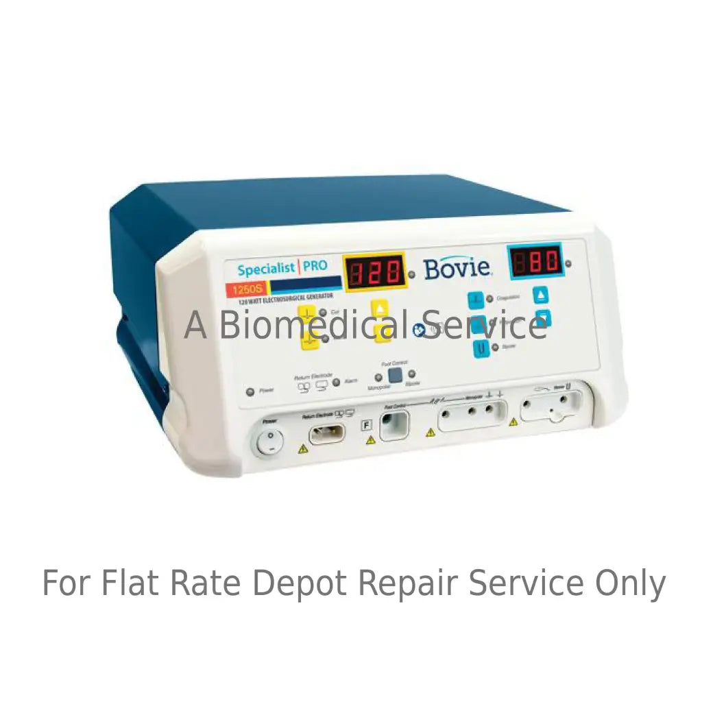 White and blue bovie specialist pro 1250s electrosurgical generator with digital displays for medical equipment repair service