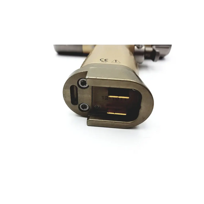 Tan-colored metal battery compartment with internal contacts and screws on the back of brasseler modular orthopedic pm-x08-700