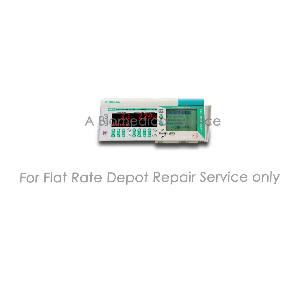 White and teal d-braun infusor-300 infusion pump with digital display for braun outlook infusion repair service medical equipment