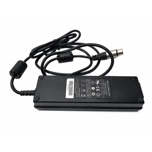 Black rectangular medical power supply bridgepower bpm150s24f06 with coiled cable and metallic connector