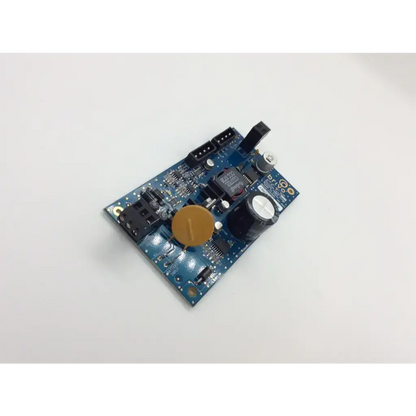 Blue printed circuit board with black and gold capacitors and connector in brivo 1181-01-001-0104 acs5000 power board