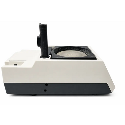 White and black biomed certified variable speed grinder-polisher with circular stage and vertical column for lab use