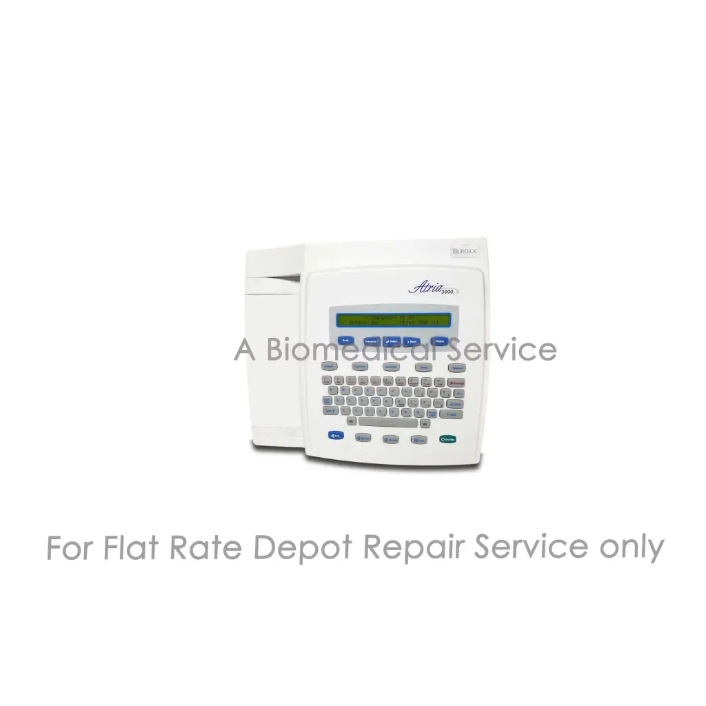 White dorsa airis 3000 label printer with green screen and gray keypad for burdick atria 3000 repair service medical equipment