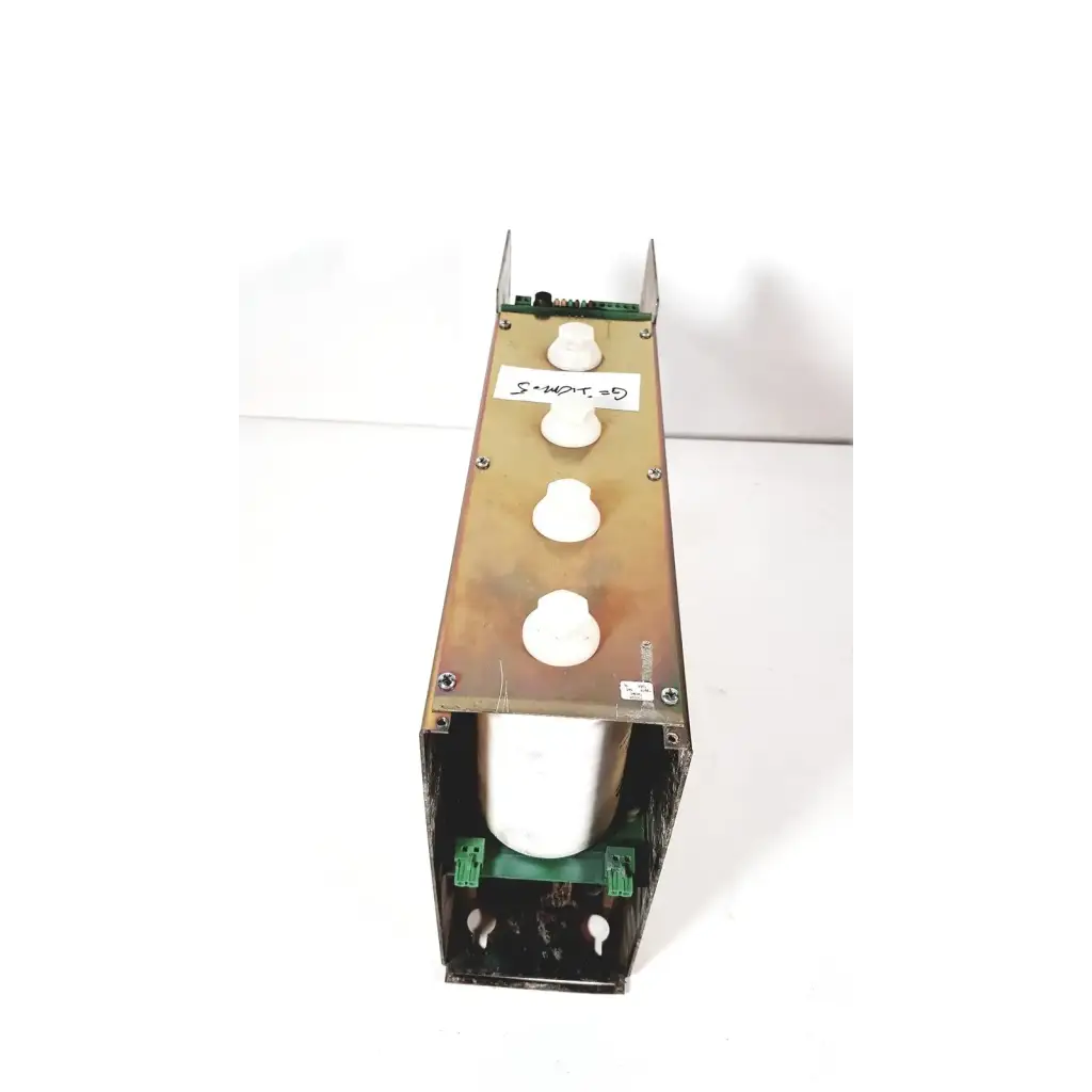 Metallic rectangular bystronic module vm 50a with three white knobs and cylindrical component for 50a 300v power supply