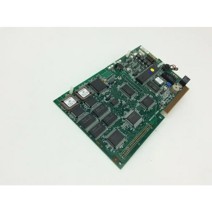 Green circuit board with black integrated circuits and components in e15578600a 158at master cpu ethernet card
