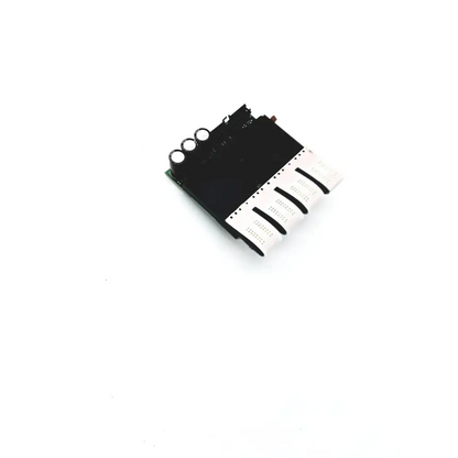 Black electronic c4699-60107 pca board with three white cylindrical components and white printed label strip