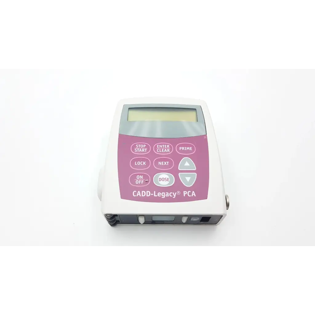 White plastic cadd-legacy 6300 pump ac5-376 2923sm with pink control panel lcd screen and labeled buttons