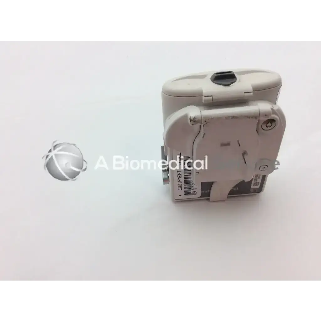 Gray cadd solis vip 2120 infusion pump with hinged lid metallic screws and a biomedical label