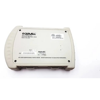 Beige cadwell cascade es-16 stim splitter industrial control panel with rounded edges and multiple certification labels