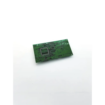 Green rectangular canon bh8-2205-03 board with central square integrated circuit and intricate copper traces on pcb