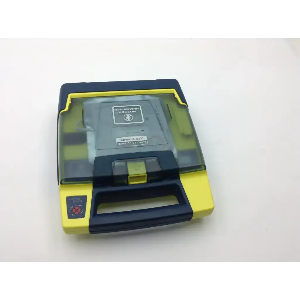 Yellow and navy blue plastic cardiac science aed trainer case with transparent lid for cpr training manikin