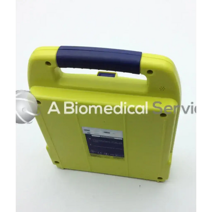 Yellow and blue portable cardiac science powerheart aed defibrillator case with sturdy handle no battery no pads