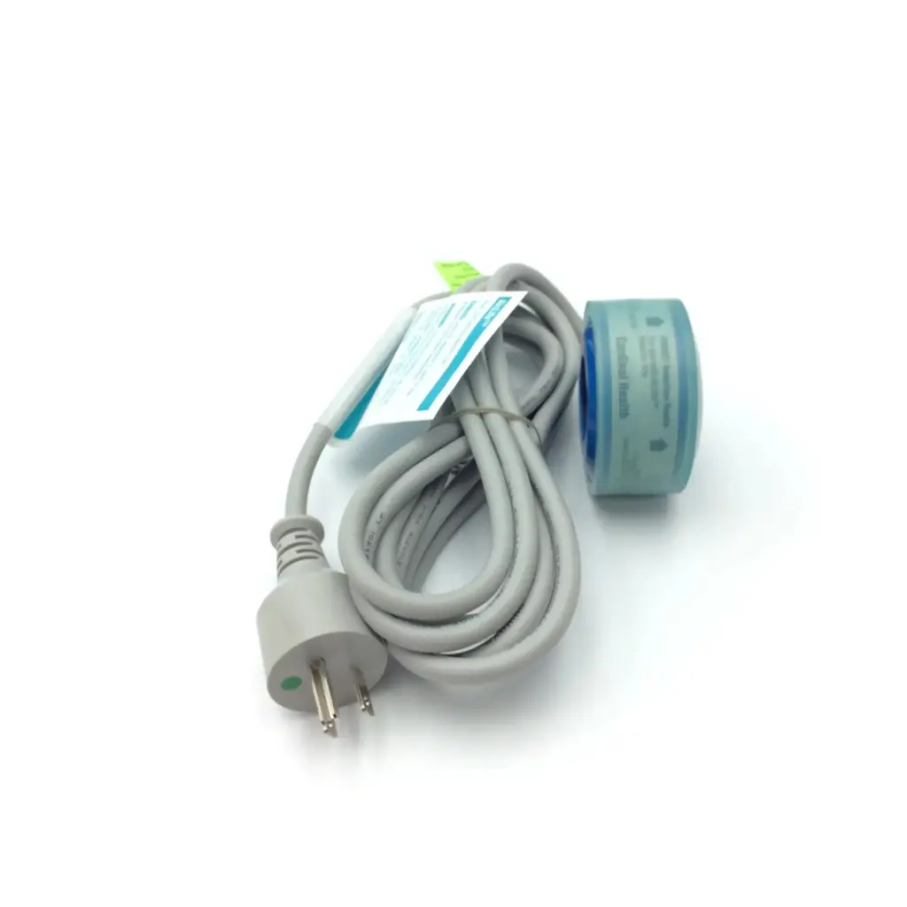 Gray coiled power cord with two-prong plug and medical-grade tape roll for cardinal health 2m8021 nebulizer heater