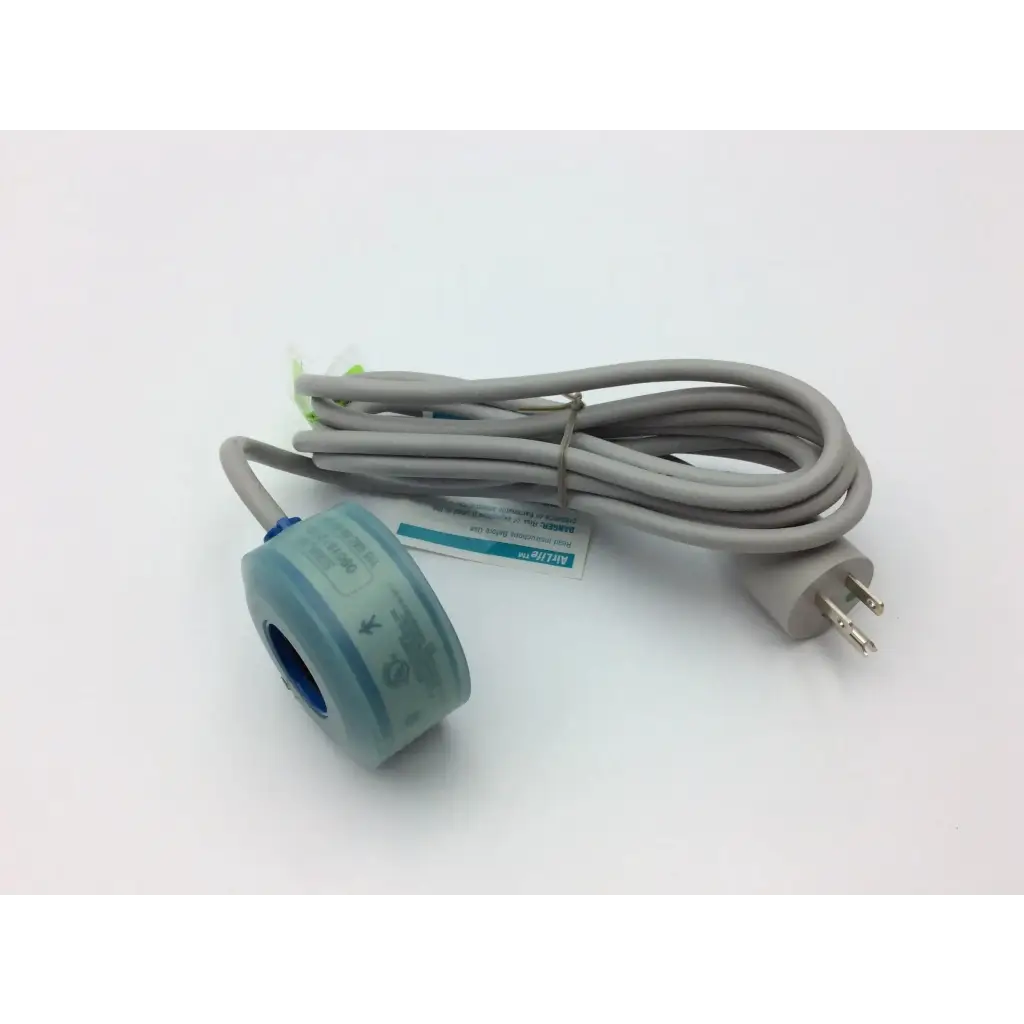 Gray power cord with translucent blue cylindrical connector and two-prong plug for cardinal health 2m8021 nebulizer heater