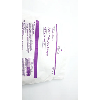 White sterile health arthroscopy drape convertor with purple cardinal health branding and text on packaging