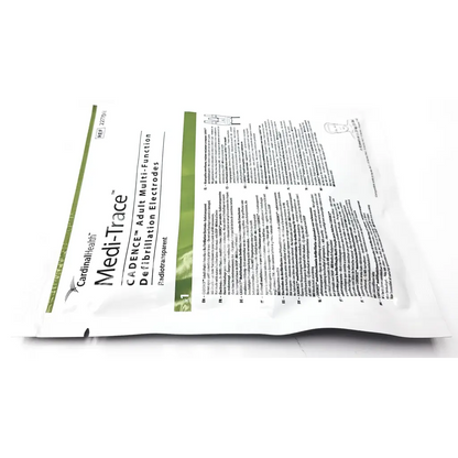 Cardinal health medi-trace cadence 2277or adult multi-function defibrillation electrodes in white and green packaging