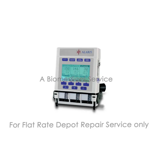 White alaris infusion pump with digital display and labeled buttons for alaris bd medsystem medical equipment repair service