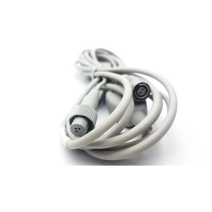 Gray coiled Carefusion Vital Signs cardiac output adapter cable with textured grip and black circular plug connectors