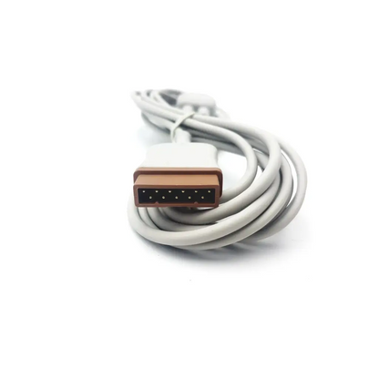 Gray coiled cable with brown connector housing and black pins for carefusion vital signs cardiac output adapter cable