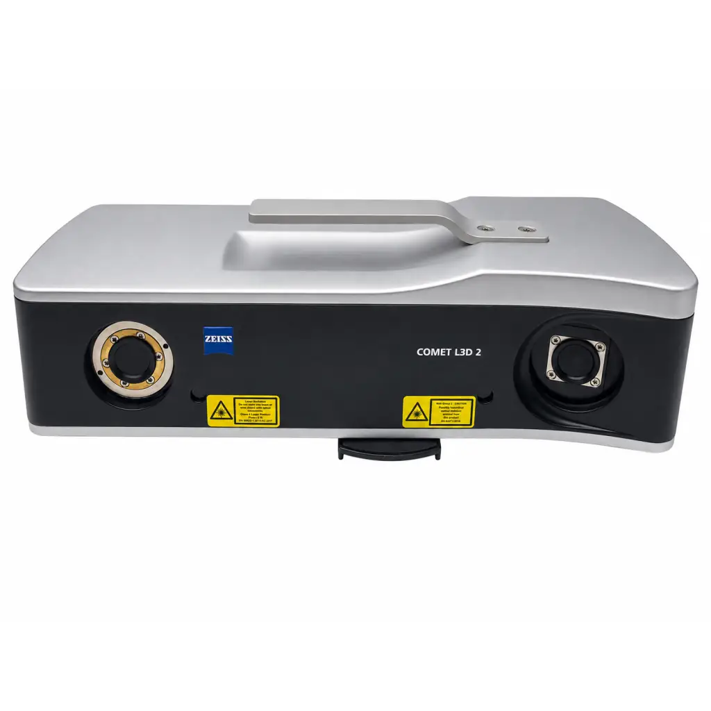 Silver and black zeiss comet l3d 2 biomed certified 3d optical sensor with sleek modern design for precise scanning