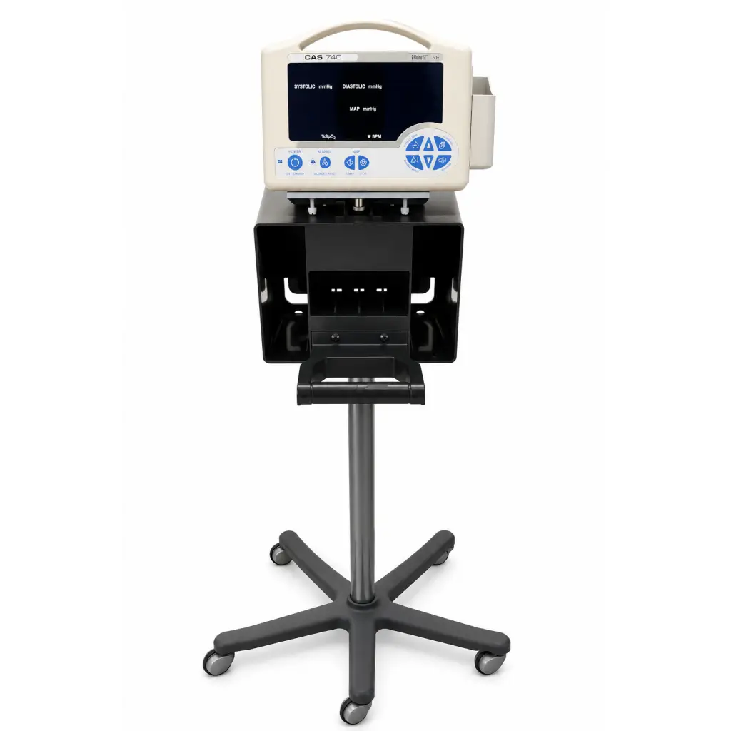 Beige cas 740 vital signs monitor with masimo set spo2 and rolling stand for medical use with cab 740 label