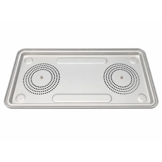 Silver rectangular case medical dual-filter sterilization container lids with circular perforations