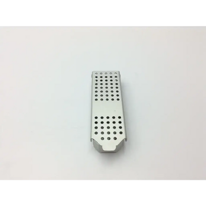 Silver metallic rectangular case medical meditray with circular perforations and rounded edges for medical use