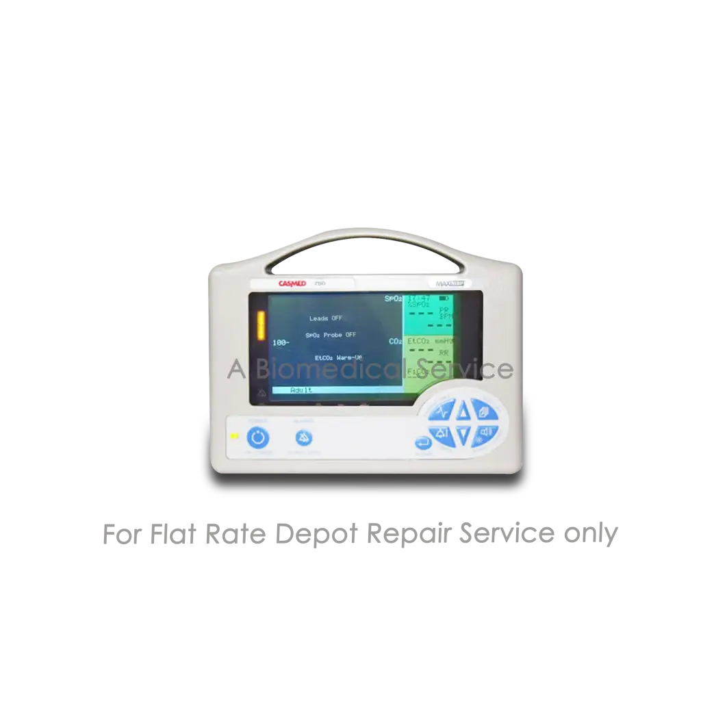 White casmed pro portable patient monitor with touchscreen and blue buttons for etco2 vital signs repair service