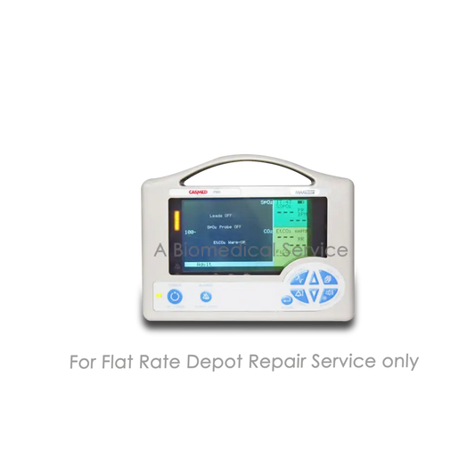 White casmed pro portable patient monitor with touchscreen and blue buttons for etco2 vital signs repair service